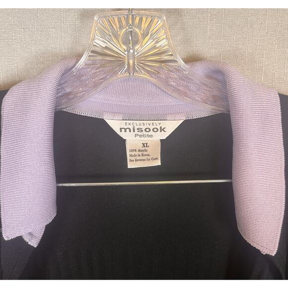 Exclusively Misook Size XL Open Front Cardigan Sweater Ribbed Knit Black Purple - Picture 3 of 7